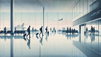 Abstract and minimalistic depiction of travelers at an airport