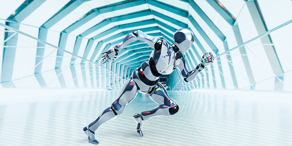 Human-like robot in an agile running position