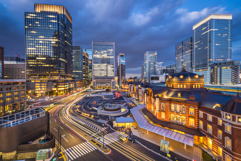 View of a busy city at night
